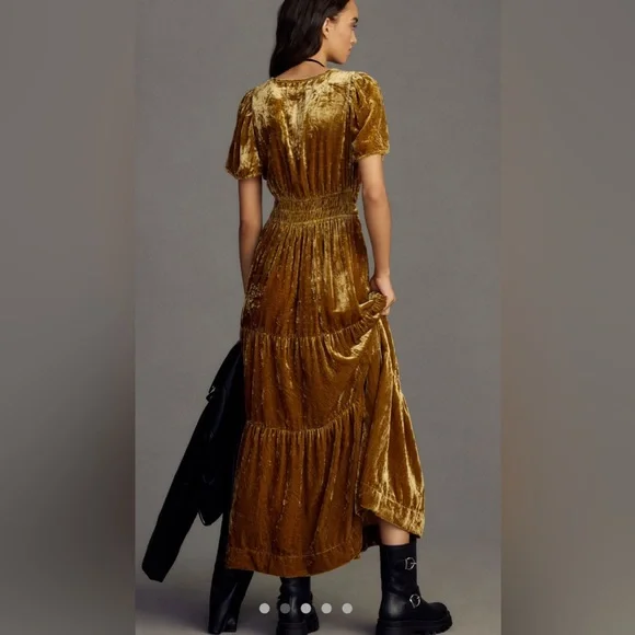 Anthropologie The Somerset Velvet Edition Gold Maxi Dress, medium - Picture 3 of 7
